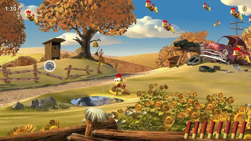Schermata di gioco di Moorhuhn X con bersagli in movimento
